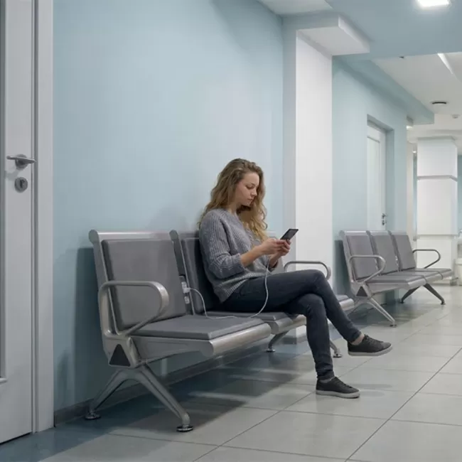 Bancă așteptare 3 locuri cu perne poliuretan – confort și durabilitate, gri