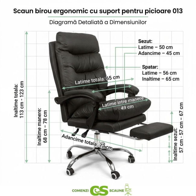 Scaun birou ergonomic 013 cu suport pentru picioare retractabil și piele ecologică premium