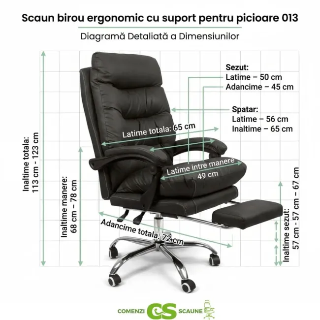 Scaun birou ergonomic 013 cu suport pentru picioare retractabil și piele ecologică premium
