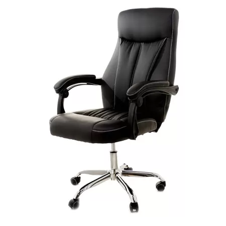 Scaun de birou tapițat cu piele ecologică de culoare neagră 6755