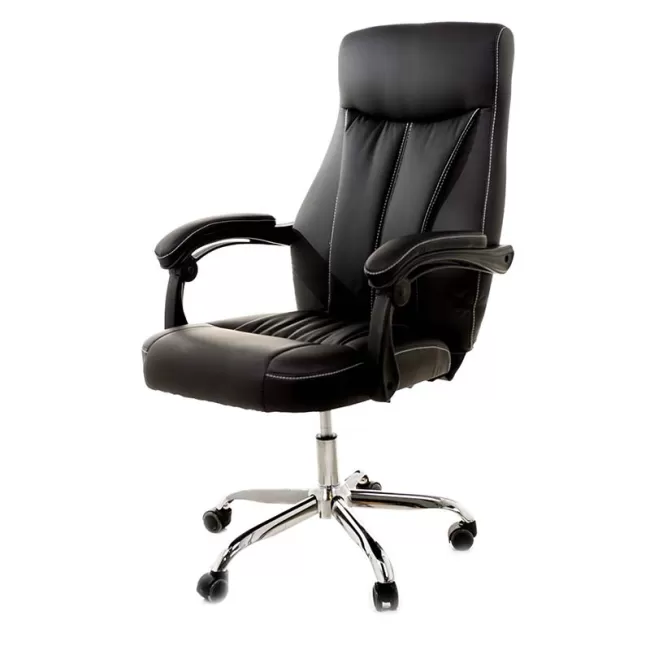 Scaun de birou tapițat cu piele ecologică de culoare neagră 6755