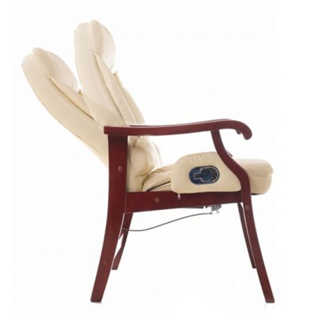 Scaun vizitator modern cu picioare din lemn-crem Scaun vizitator modern cu picioare din lemn-crem