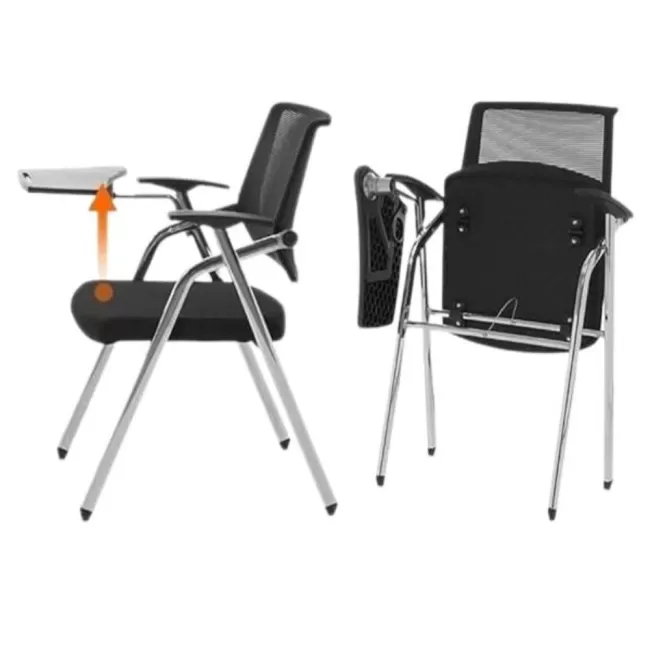 Scaun conferință pliabil, cu măsuță rabatabilă, alu-sync și cotiere ajustabile