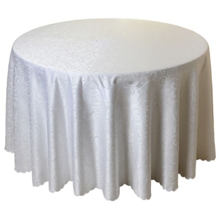 Față de masă rotundă pe culoarea alb și crem Față de masă rotundă pe culoarea alb și crem