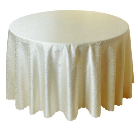 Față de masă rotundă pe culoarea alb și crem Față de masă rotundă pe culoarea alb și crem