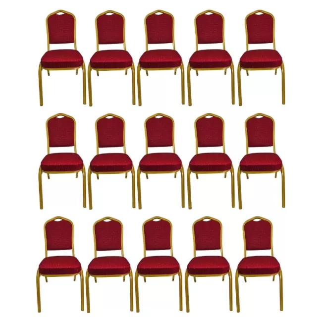 Scaune HoReCa cadru auriu cu șezut și spătar roșu