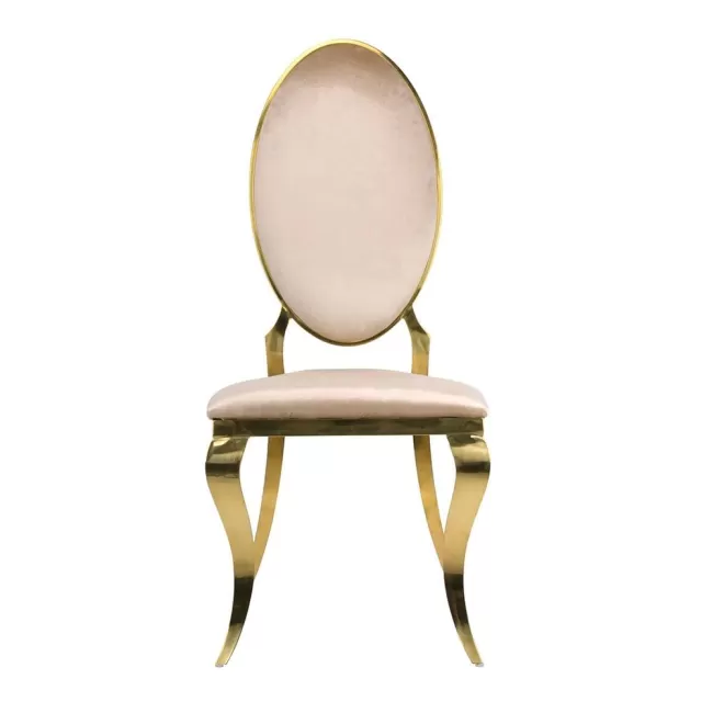 Scaun lux tapițat catifea crem, cadru inox auriu