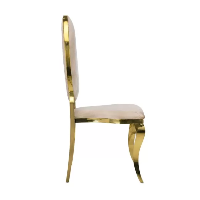 Scaun lux tapițat catifea crem, cadru inox auriu