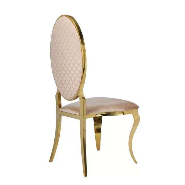 Scaun lux tapițat catifea crem, cadru inox auriu