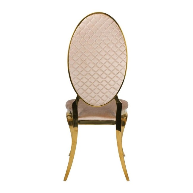 Scaun lux tapițat catifea crem, cadru inox auriu
