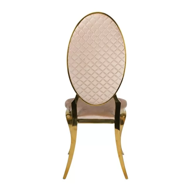 Scaun lux tapițat catifea crem, cadru inox auriu