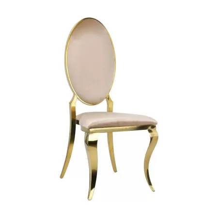 Scaun lux tapițat catifea crem, cadru inox auriu