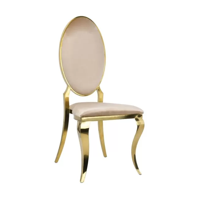 Scaun lux tapițat catifea crem, cadru inox auriu