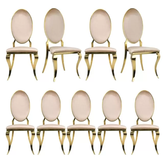 Scaun lux tapițat catifea crem, cadru inox auriu