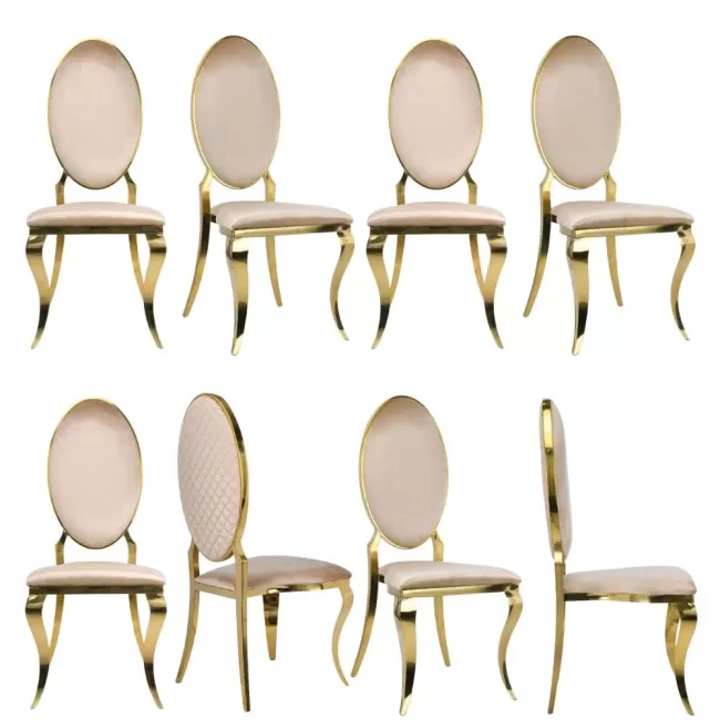 Scaun lux tapițat catifea crem, cadru inox auriu