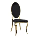 Scaun lux tapițat catifea neagră, cadru inox auriu