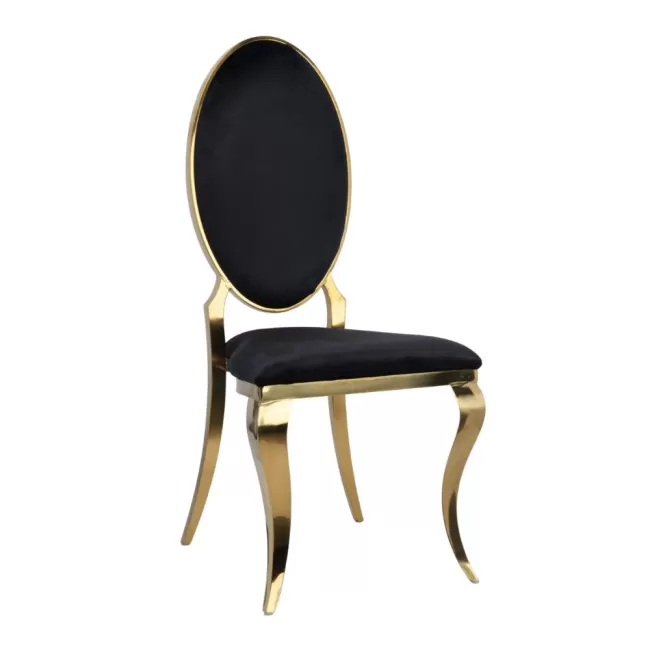 Scaun lux tapițat pe catifea neagră, cadru inox auriu