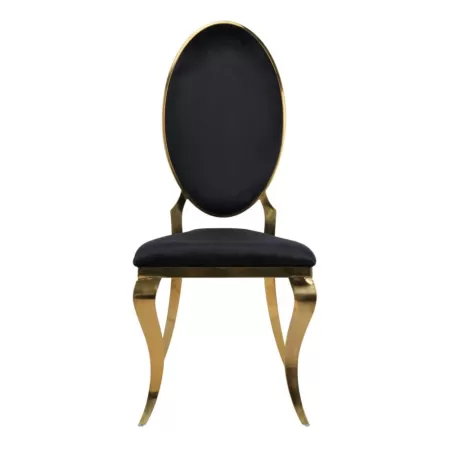 Scaun lux tapițat catifea neagră, cadru inox auriu
