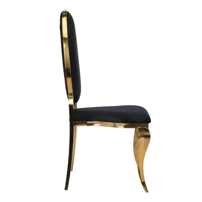 Scaun lux tapițat pe catifea neagră, cadru inox auriu