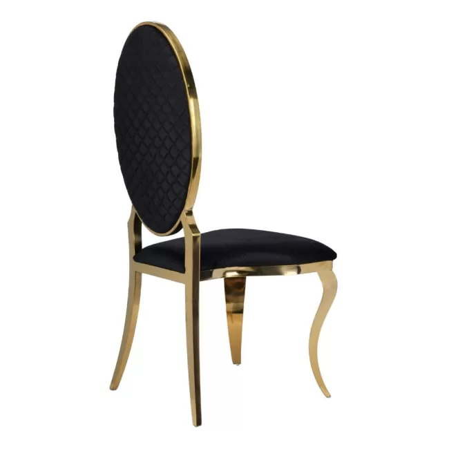Scaun lux tapițat pe catifea neagră, cadru inox auriu