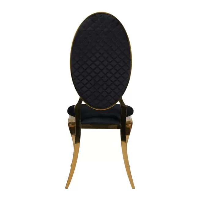 Scaun lux tapițat pe catifea neagră, cadru inox auriu