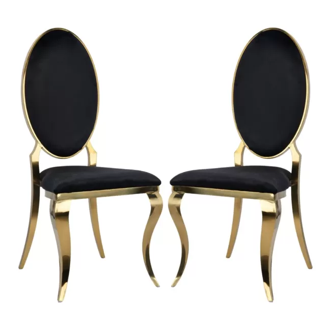 Scaun lux tapițat pe catifea neagră, cadru inox auriu