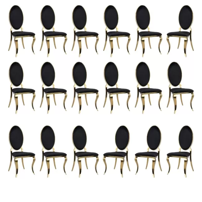 Scaun lux tapițat pe catifea neagră, cadru inox auriu