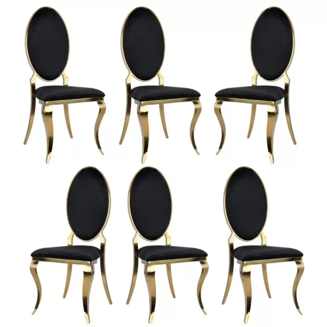 Scaun lux tapițat pe catifea neagră, cadru inox auriu