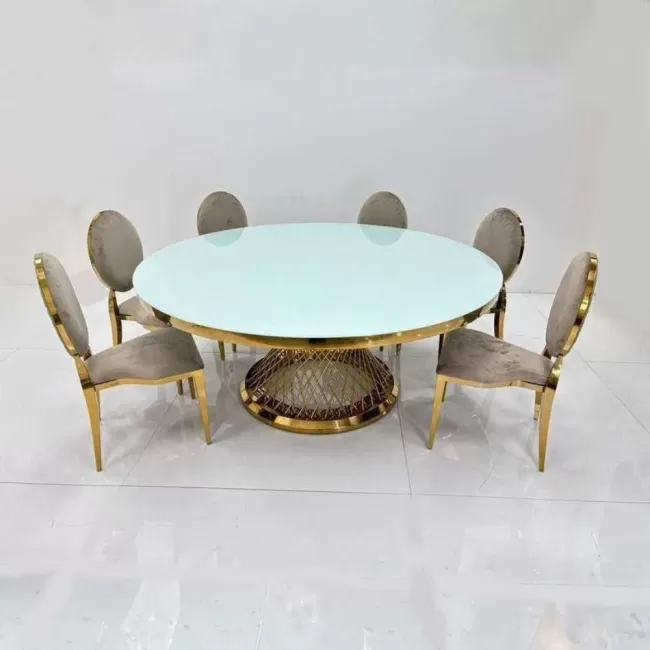 Scaun lux tapițat catifea cappuccino, oțel inoxidabil, cadru auriu