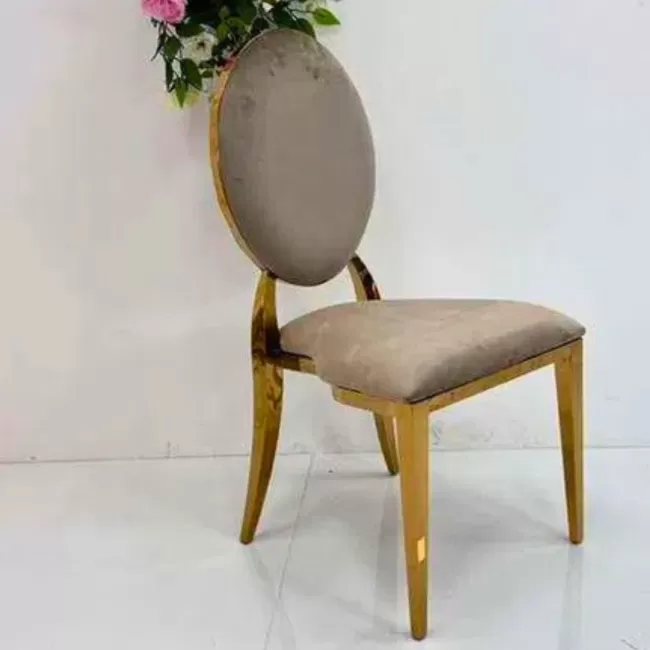 Scaun lux tapițat catifea cappuccino, oțel inoxidabil, cadru auriu