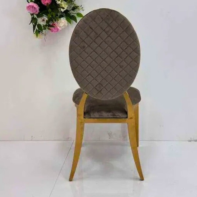 Scaun lux tapițat catifea cappuccino, oțel inoxidabil, cadru auriu