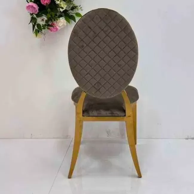 Scaun lux tapițat catifea cappuccino, oțel inoxidabil, cadru auriu