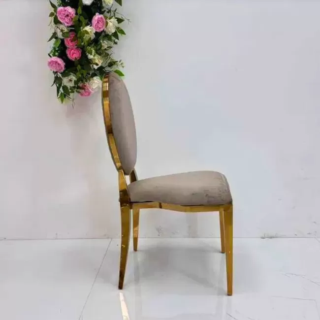 Scaun lux tapițat catifea cappuccino, oțel inoxidabil, cadru auriu