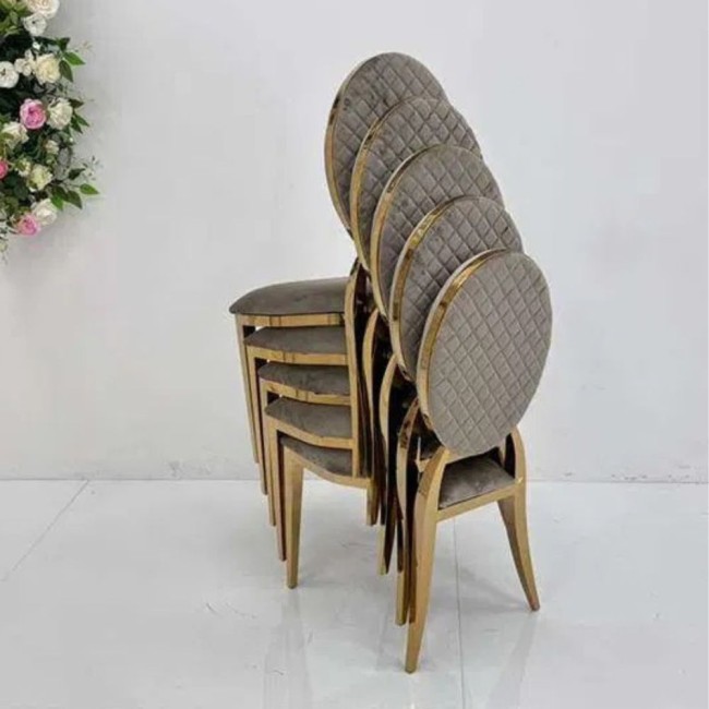 Scaun lux tapițat catifea cappuccino, oțel inoxidabil, cadru auriu