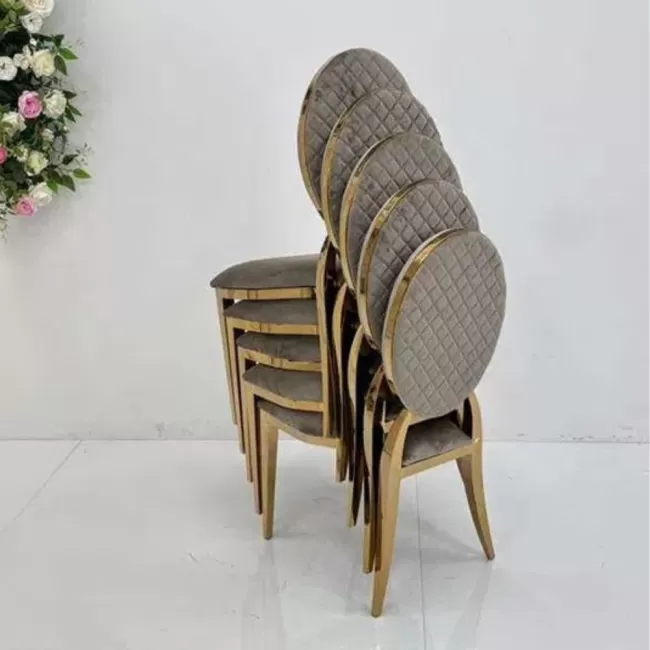 Scaun lux tapițat catifea cappuccino, oțel inoxidabil, cadru auriu