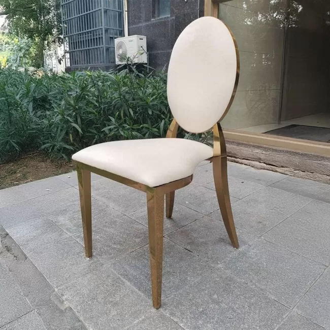 Scaun lux tapițat catifea crem, oțel inoxidabil, cadru auriu