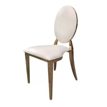 Scaun lux tapițat catifea crem, oțel inoxidabil, cadru auriu