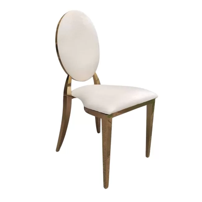 Scaun lux tapițat catifea crem, oțel inoxidabil, cadru auriu