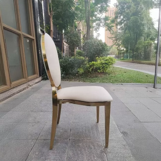 Scaun lux tapițat catifea crem, oțel inoxidabil, cadru auriu