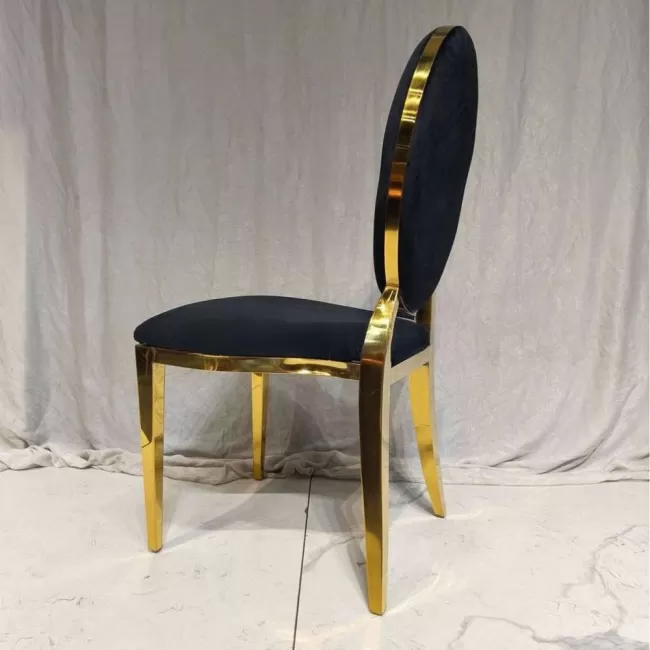Scaun lux tapițat catifea neagră, oțel inoxidabil, cadru auriu
