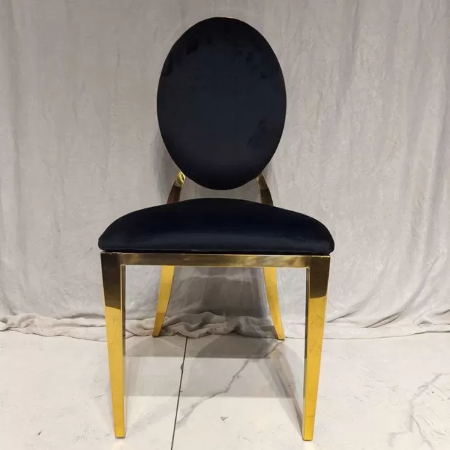 Scaun lux tapițat catifea neagră, oțel inoxidabil, cadru auriu