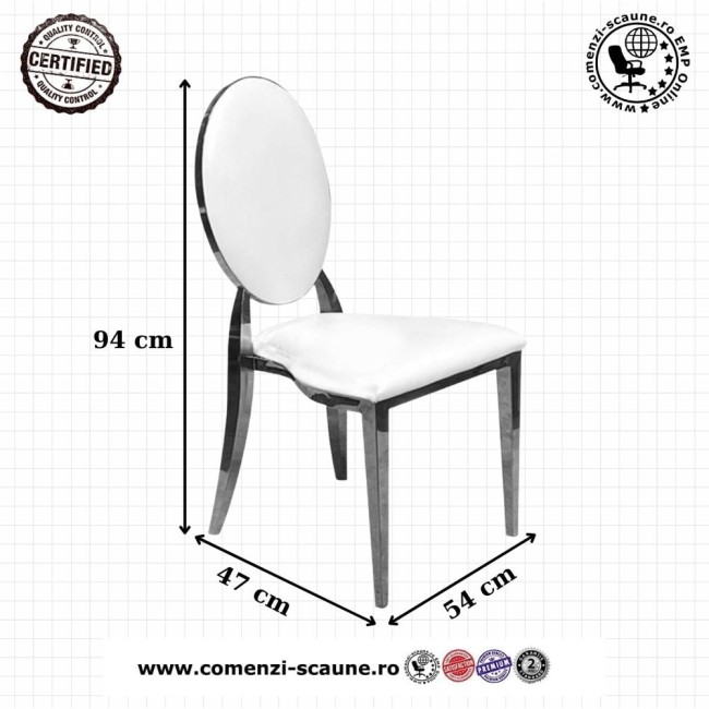 Scaun lux tapițat catifea crem, oțel inoxidabil, cadru auriu