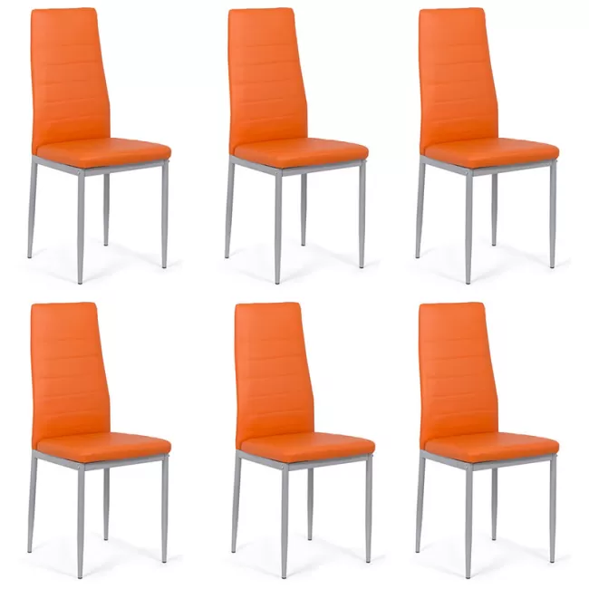Set 6 scaune de bucatarie din piele ecologică portocalie