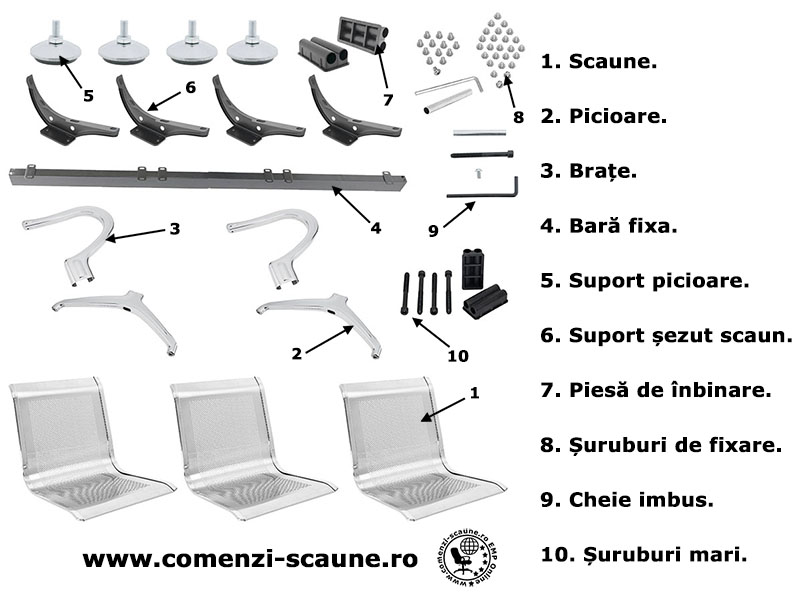 montaj-si-prezentare-banci-metalice-cu-3-locuri-componente