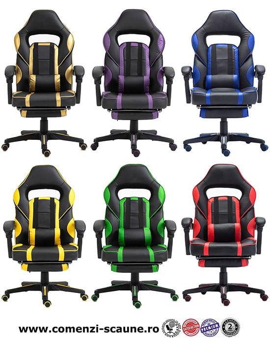 6 scaune de gaming cu masaj și suport pentru picioare în 6 culori