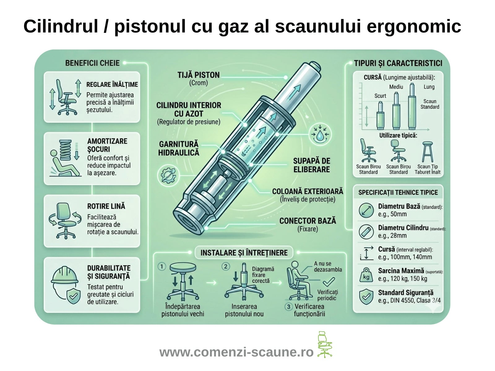 Cilindrul / pistonul cu gaz al scaunului ergonomic Cilindrul / pistonul cu gaz al scaunului ergonomic