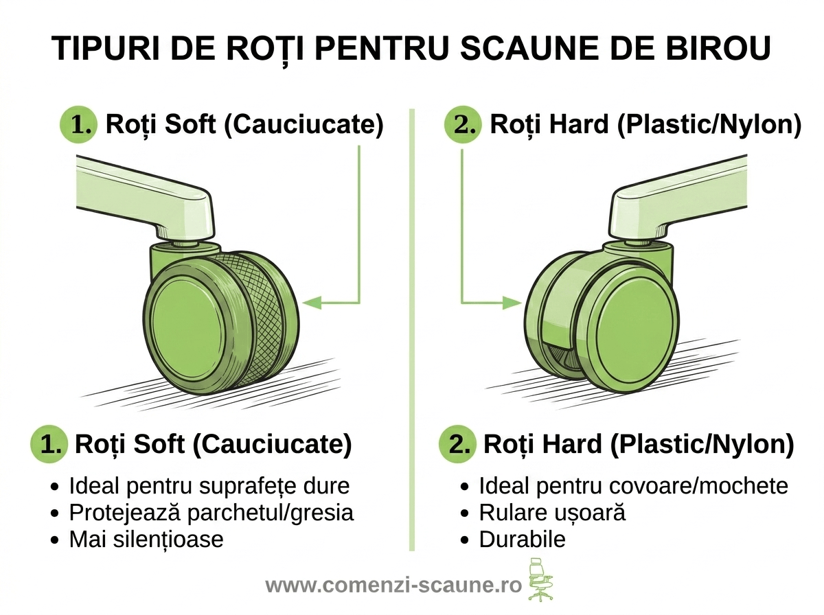 Tipuri de roți pentru scaune de birou