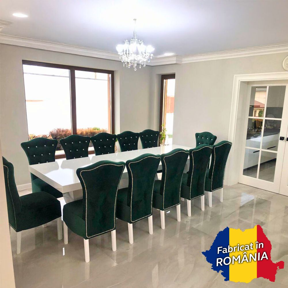 Set masă cu 12 scaune royal din catifea verde