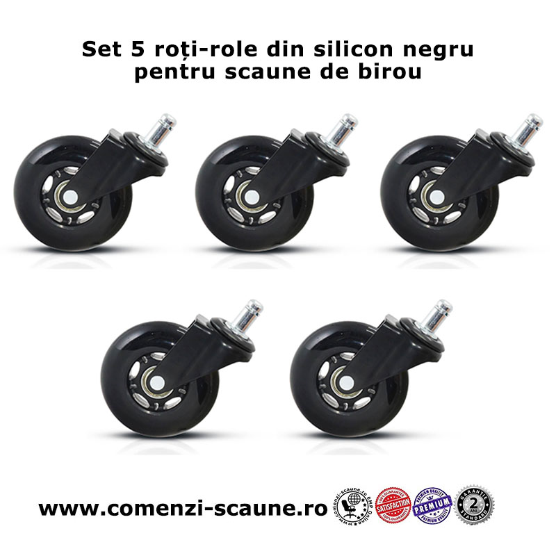 Set 5 roti din silicon negru pentru scaune de birou