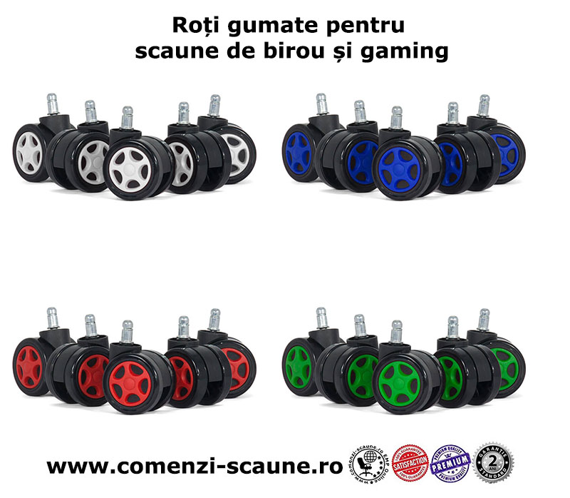 Set 5 roti gumate pentru scaune de birou 4 culori